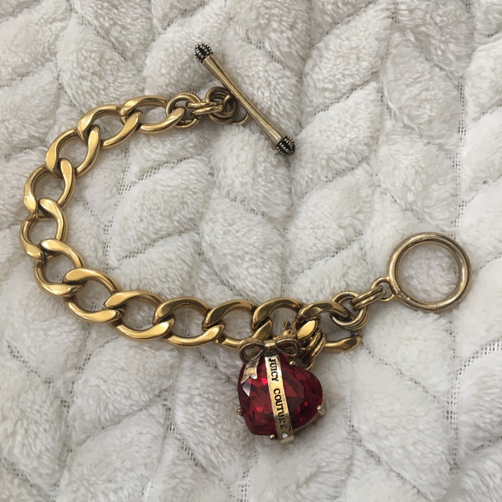 Juicy Couture Gold-Tone Red Heart Crystal Charm Bracelet